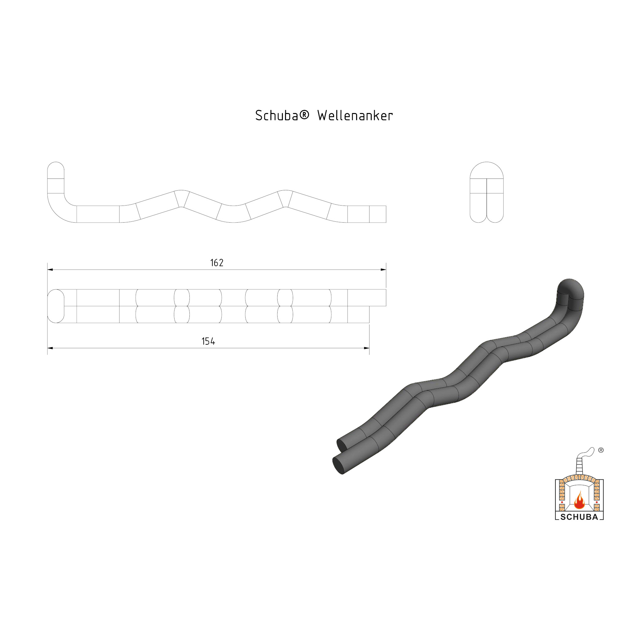 Wellenanker Schuba®WA-14845, Edelstahl, 2 Wellen, 150x6mm