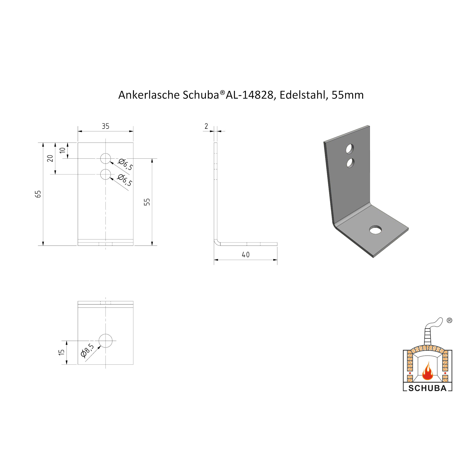 Ankerlasche Schuba®AL-14828, Edelstahl, 55mm