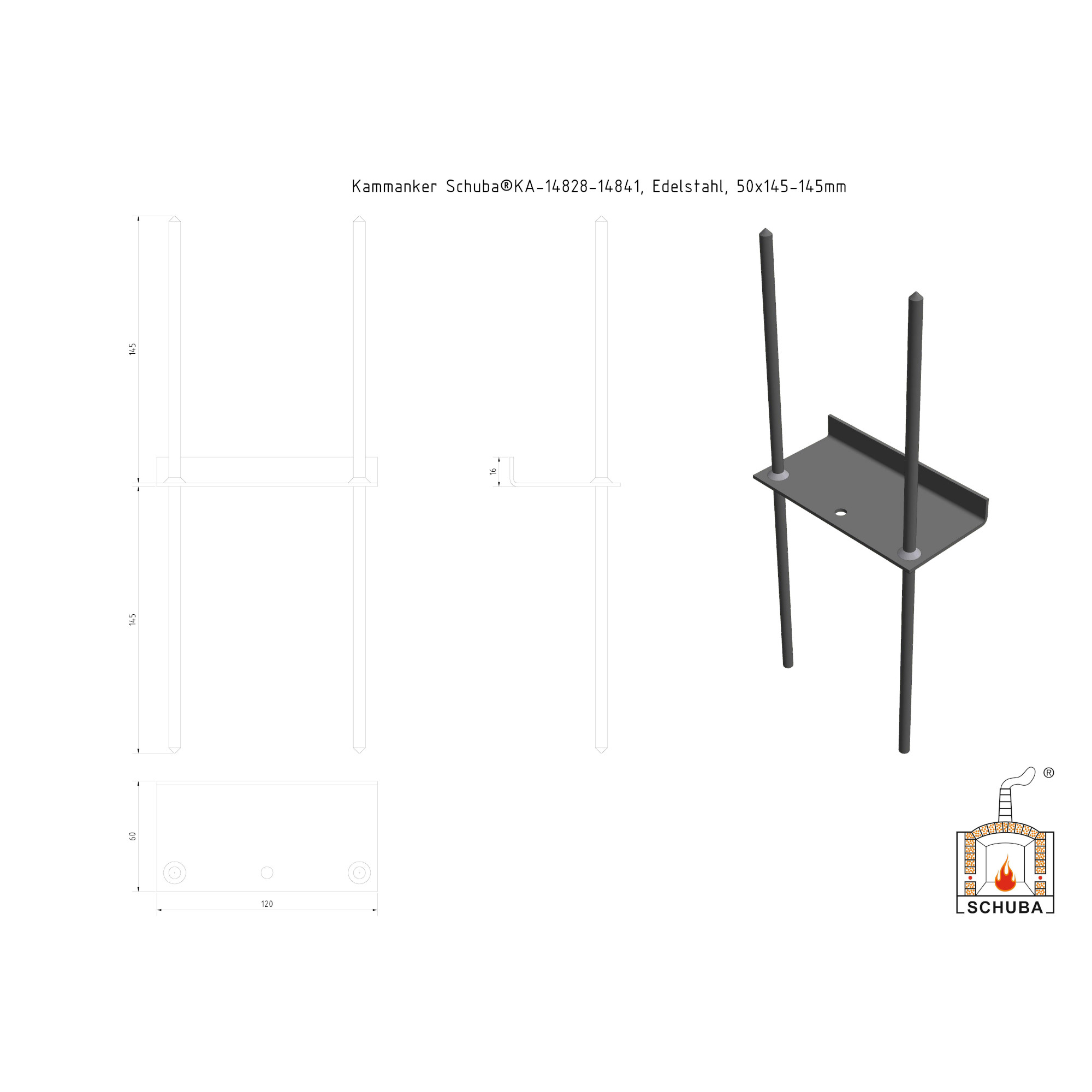 Kammanker Schuba®KA-14828/14841, Edelstahl, 50x145/145mm