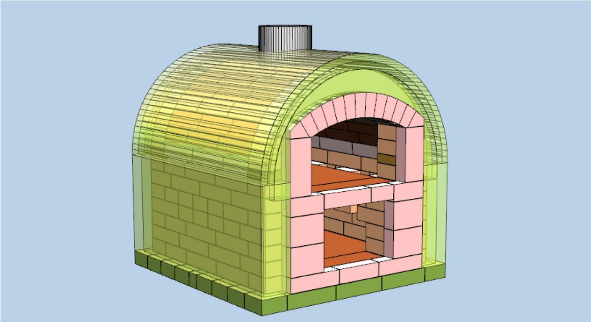 Bauplan für Steinbackofen / Pizzaofen Schuba®SBO-7, Backfläche 625 x 500mm, Gewölbekuppel