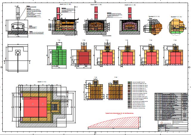 Bauplan für Steinbackofen / Pizzaofen Schuba®SBO-2, Backfläche 625 x 750mm, Gewölbekuppel