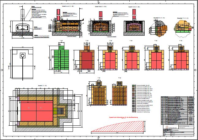 Bauplan für Steinbackofen / Pizzaofen Schuba®SBO-1, Backfläche 625 x 1000mm, Gewölbekuppel